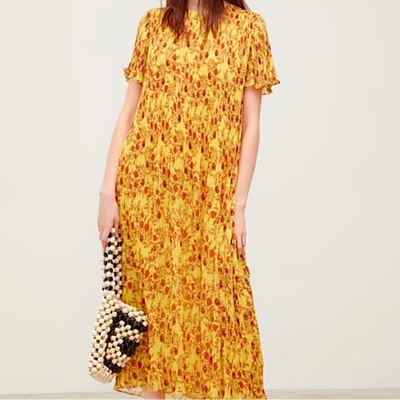 Zara Yellow Floral Pleated Maxi Dress Sz. Small - Picture 7 of 10